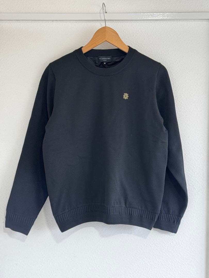 St ANDREWS 12G天竺×リンクス裏地付きクルーネックニットプルオーバー