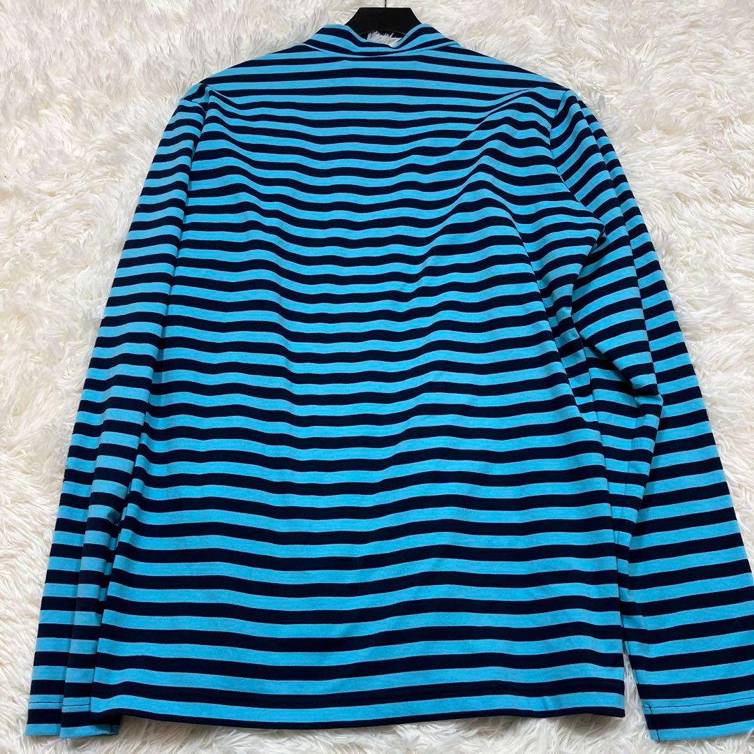 極美品ニューバランスゴルフ長袖カットソー ボーダー モックネック ブルー XL