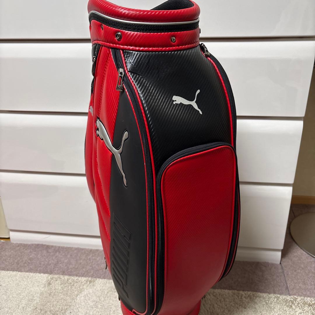 【極美品】PUMA ゴルフ キャディバッグ カーボン調 レッド×ブラック