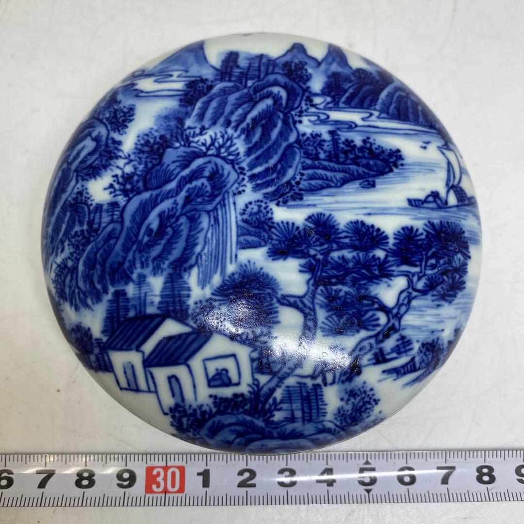 中国清時代　大清光緒年製　青花香合　幅約10.2㎝　タサオサ　東さ8-0328②