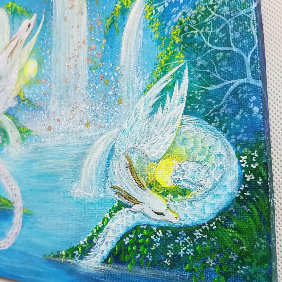 No.511 F3キャンバスアクリル画 ドラゴン　龍 開運絵画　龍の絵 星空　滝