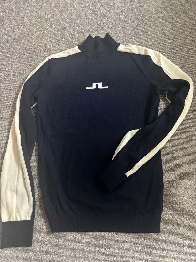 J.LINDEBERG モックネックセーター ネイビー/ホワイト　美品