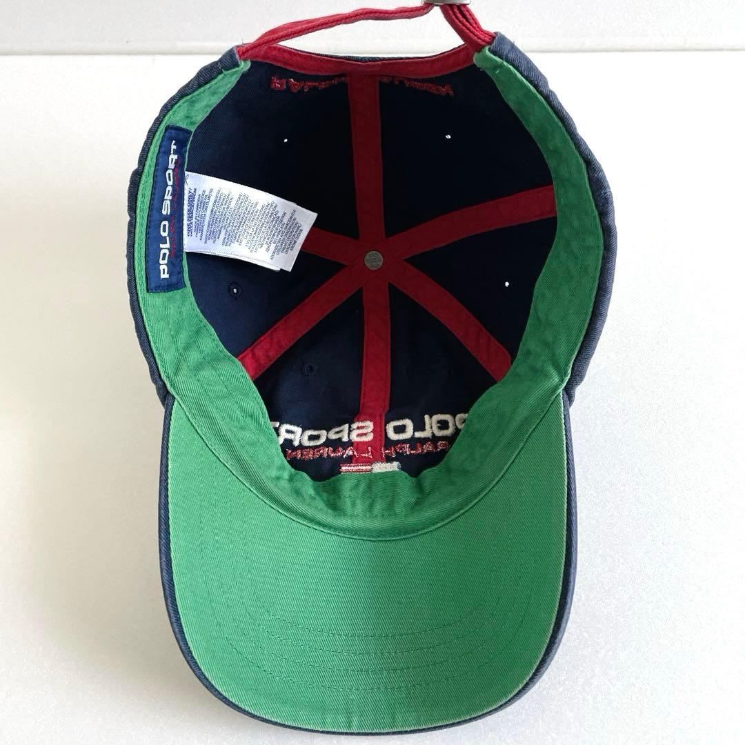 希少レア　人気POLO SPORT キャップ 星条旗 ヴィンテージ　ナス紺　刺繍