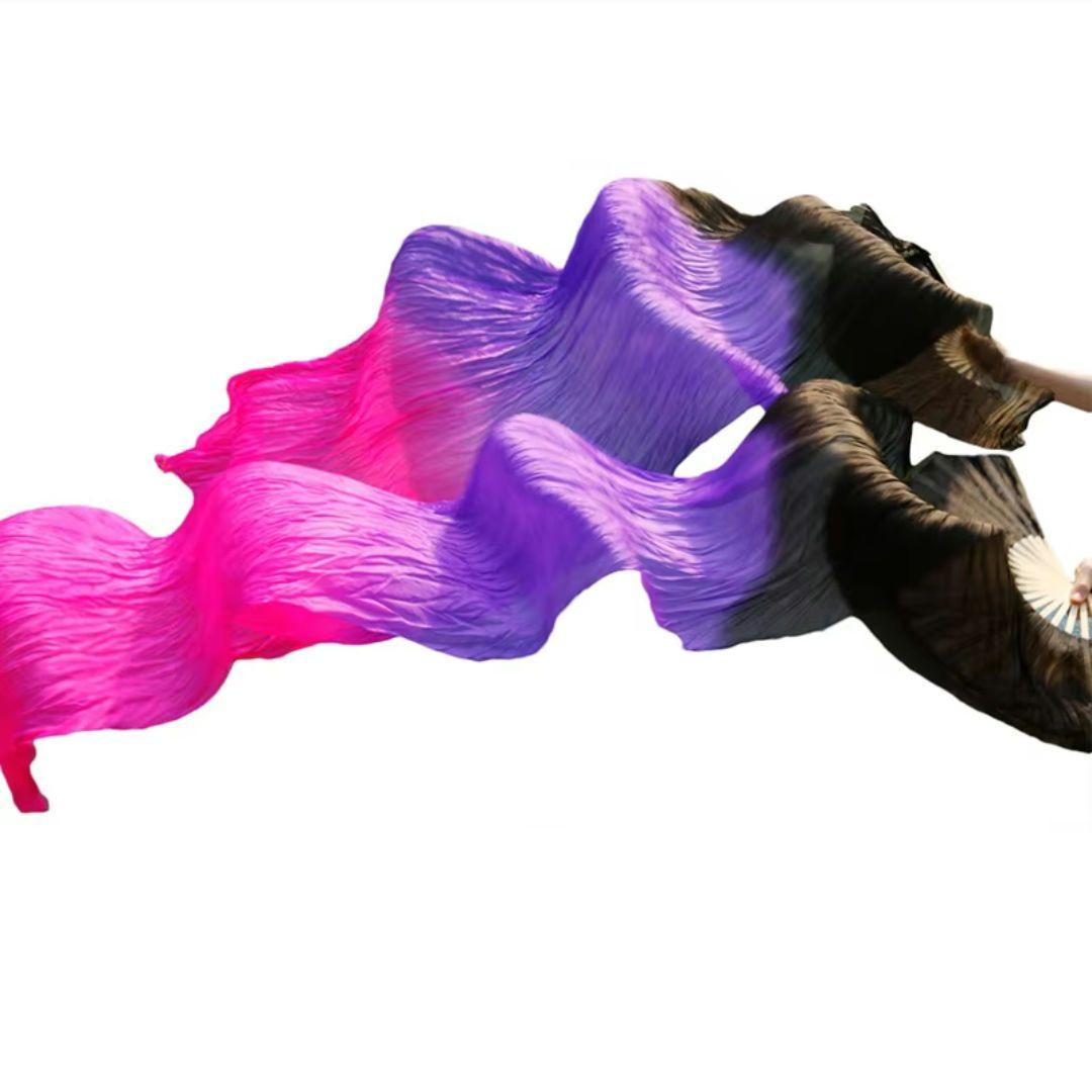 シルク ファンベール ピンク 黒 ベリーダンス 衣装 扇子 Fan Veil
