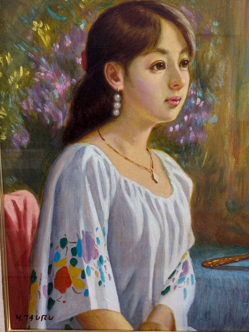 昭和美人画 油彩 F6 人物画 サイン有 額装 油絵