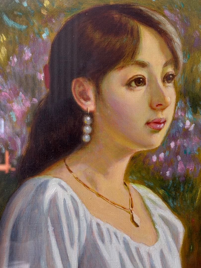 昭和美人画 油彩 F6 人物画 サイン有 額装 油絵