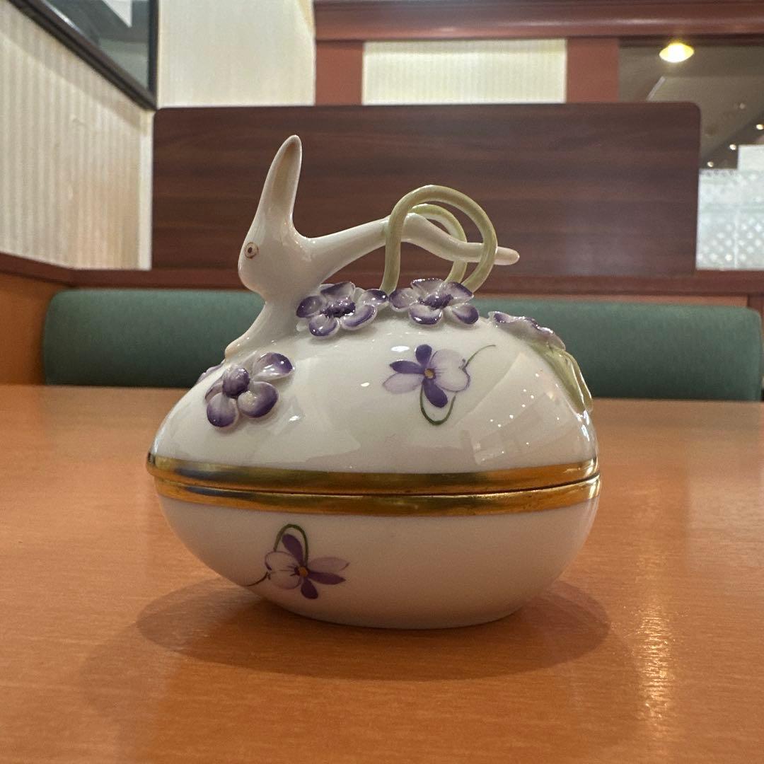 ヘレンド バイオレットシンプル タマゴボックス スミレ ハンガリー 美品