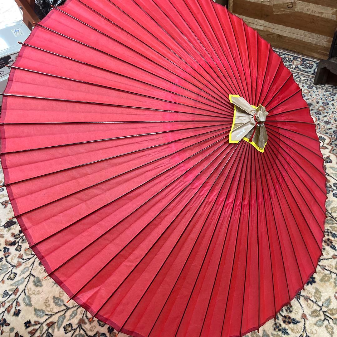 和傘 羽二重傘 赤 美品 和風 インテリア 撮影用 ディスプレイ