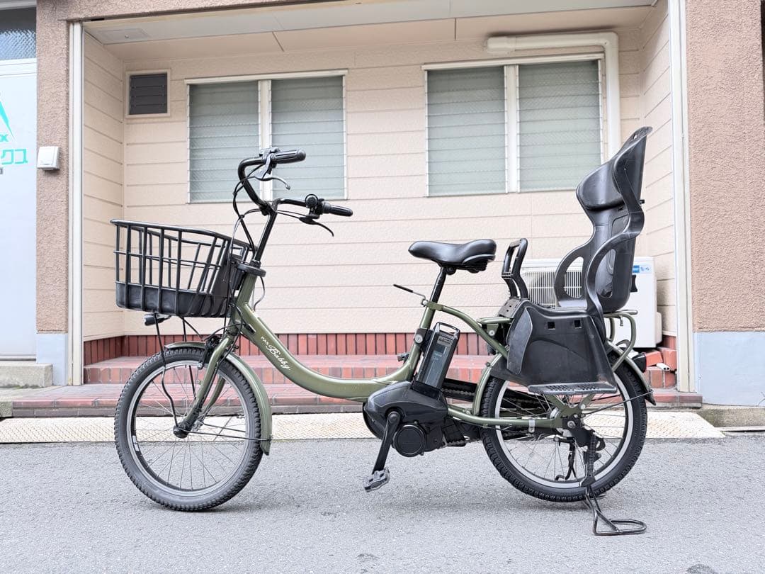 子供乗せ　ヤマハ　電動アシスト自転車 チャイルドシート付き オリーブグリーン