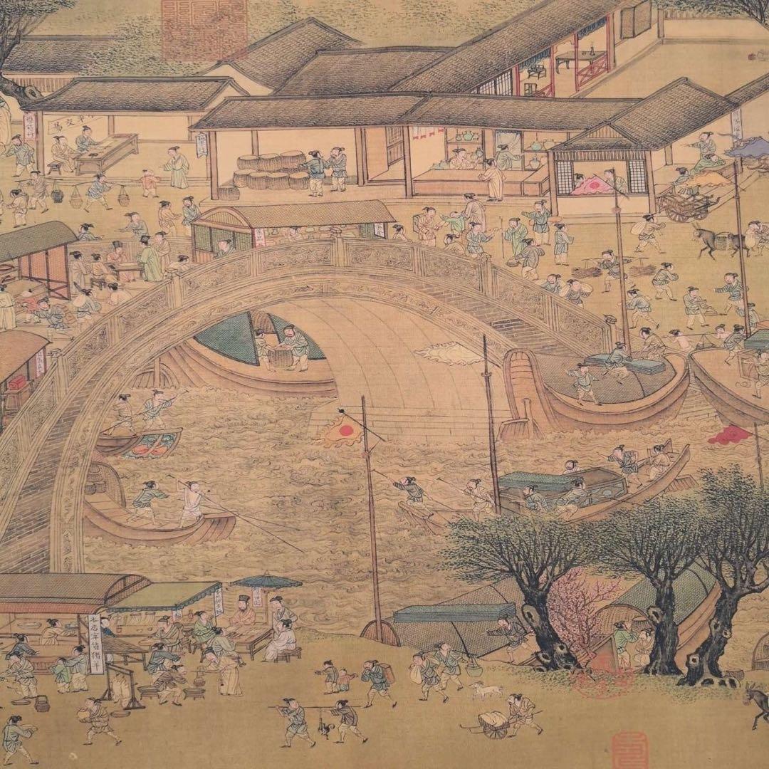 清明上河図 掛軸 長巻 70×330cm