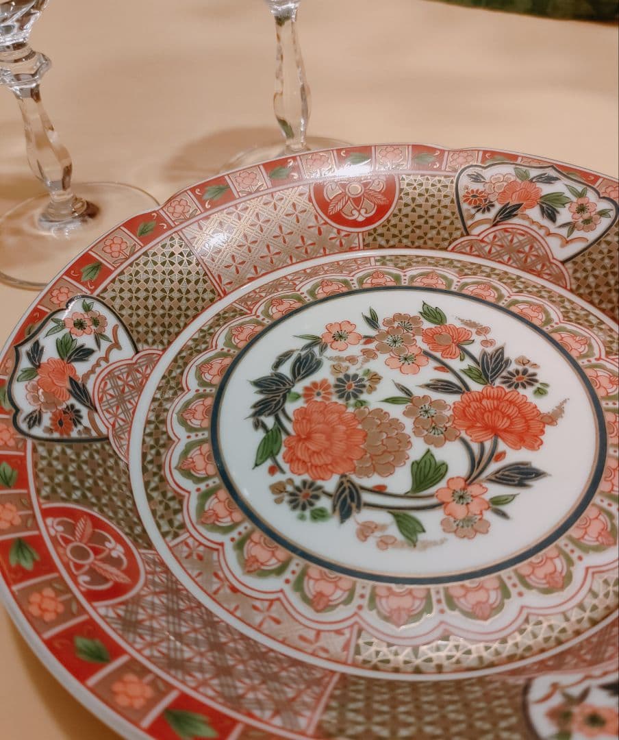 三洋陶器　龍峰窯　古伊万里　有田焼　金彩　琳派／祥瑞花丸紋　中皿５枚セット