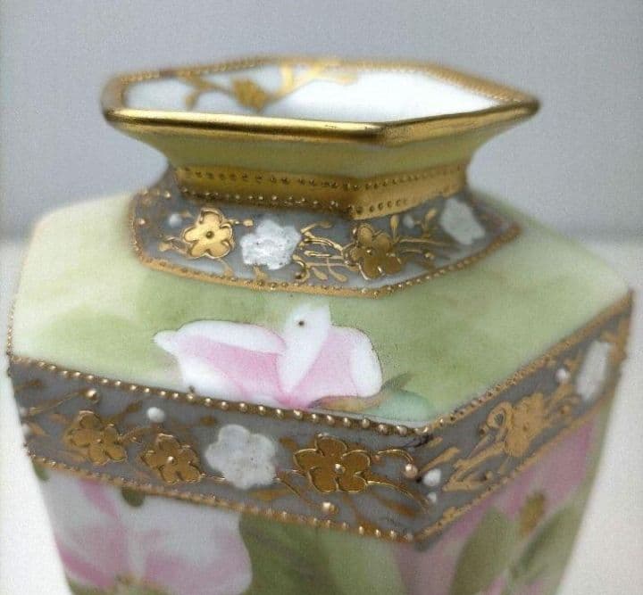 希少★美品★オールドノリタケ 金彩点盛り薔薇絵 花瓶