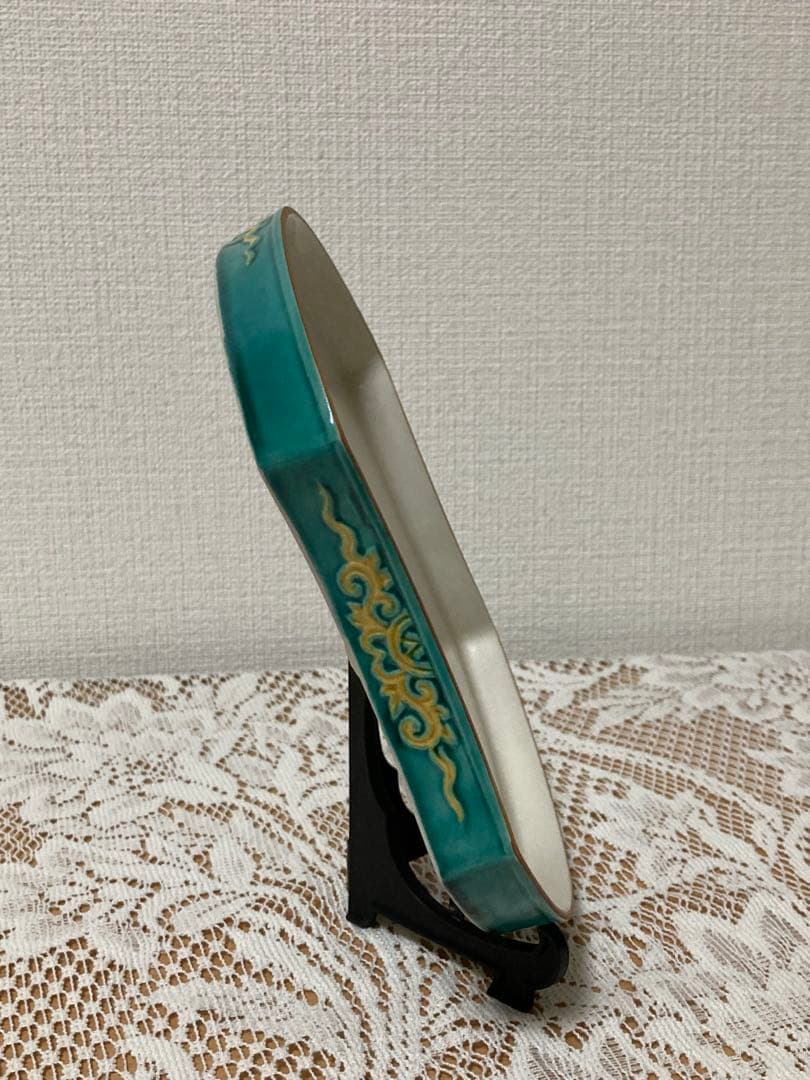 清水焼 松本石亭 外青交趾分銅形皿(五枚)