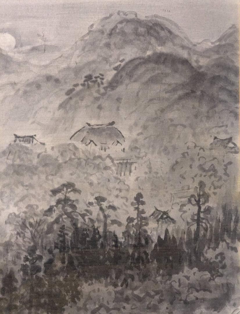 【真作】絵画　長谷川畠　日本画6号　京の東山風景　静寂を描いた墨絵　V22