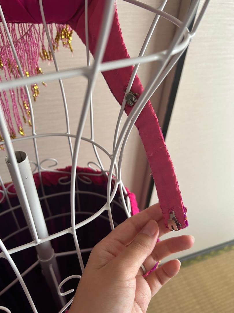ベリーダンス 衣装　セットアップ フリンジ ピンク　ベロア