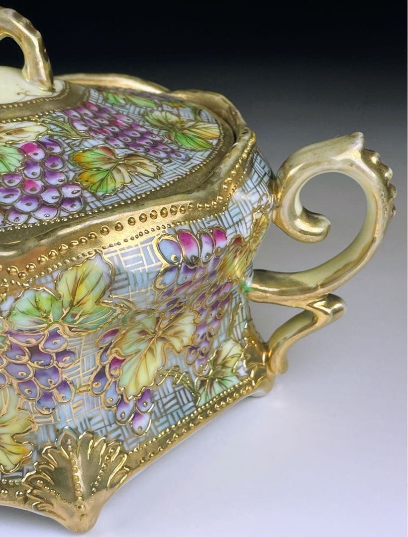 【訳あり】オールドノリタケ 約２４cm 葡萄紋 ビスケットジャー メープルリーフ