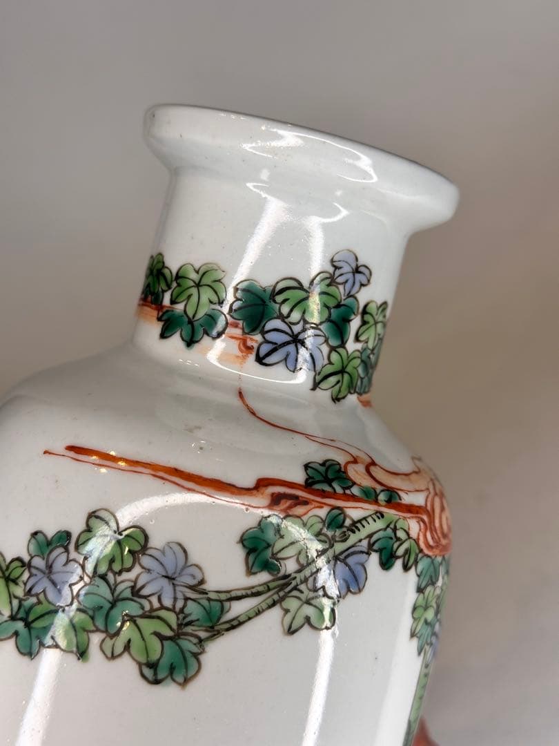 康熙葉子款 底部款識 人物童子戯図 彩絵 花瓶 中国古美術 时代物