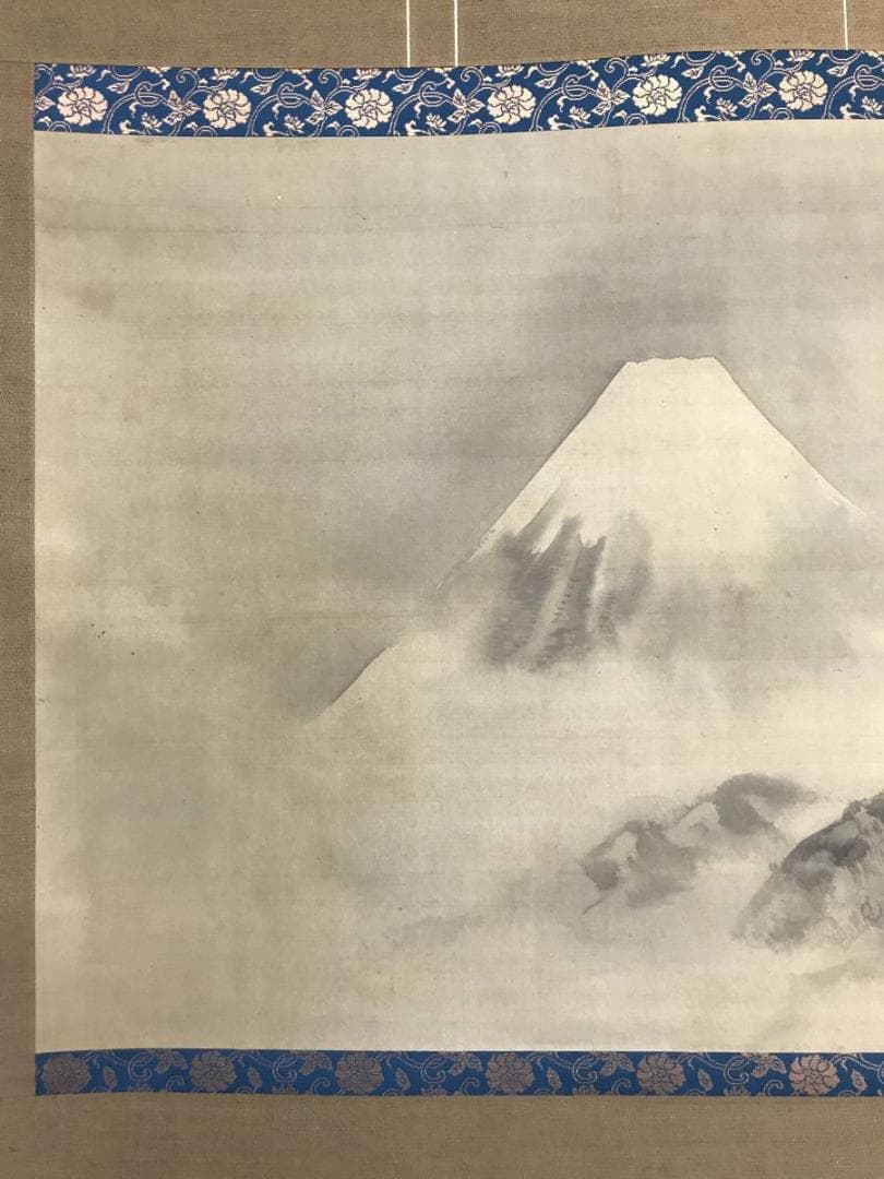 【真作】紫仙渓/富士山図/富士図/山水図/横物/掛軸/名家伝来/AD-129