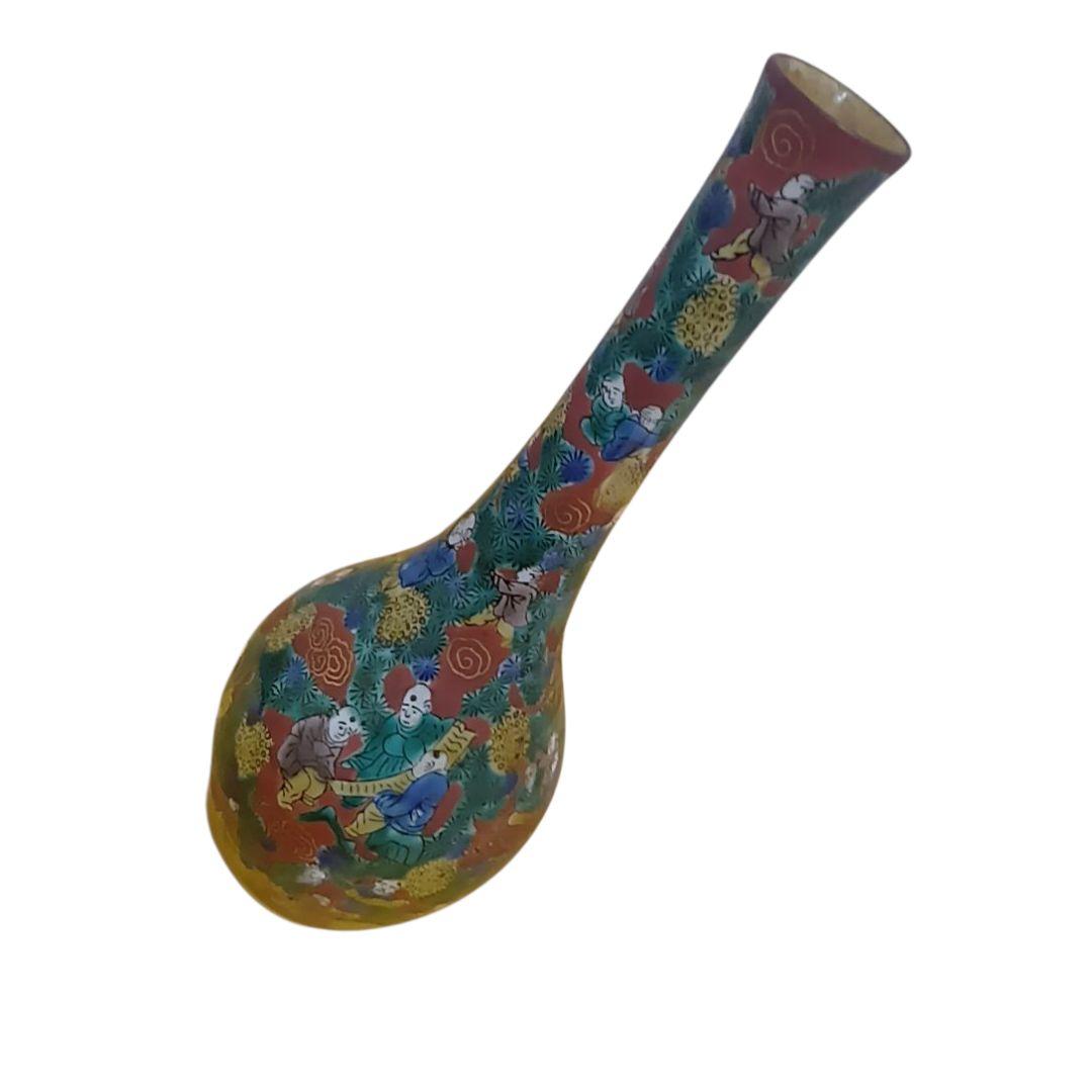 骨董品　九谷焼　青木木米　赤絵賢人図　花瓶花入　花器　一輪挿し　美品‼️①