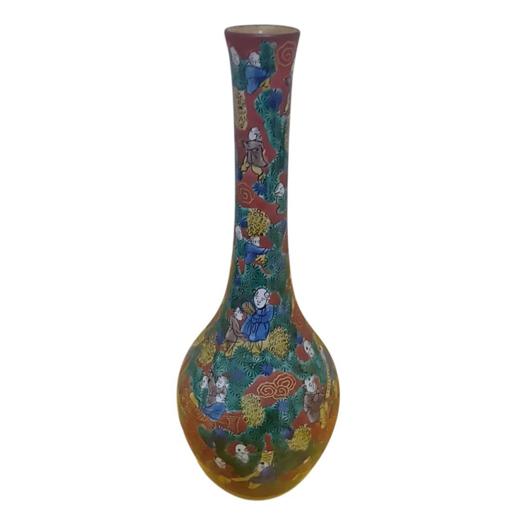骨董品　九谷焼　青木木米　赤絵賢人図　花瓶花入　花器　一輪挿し　美品‼️①
