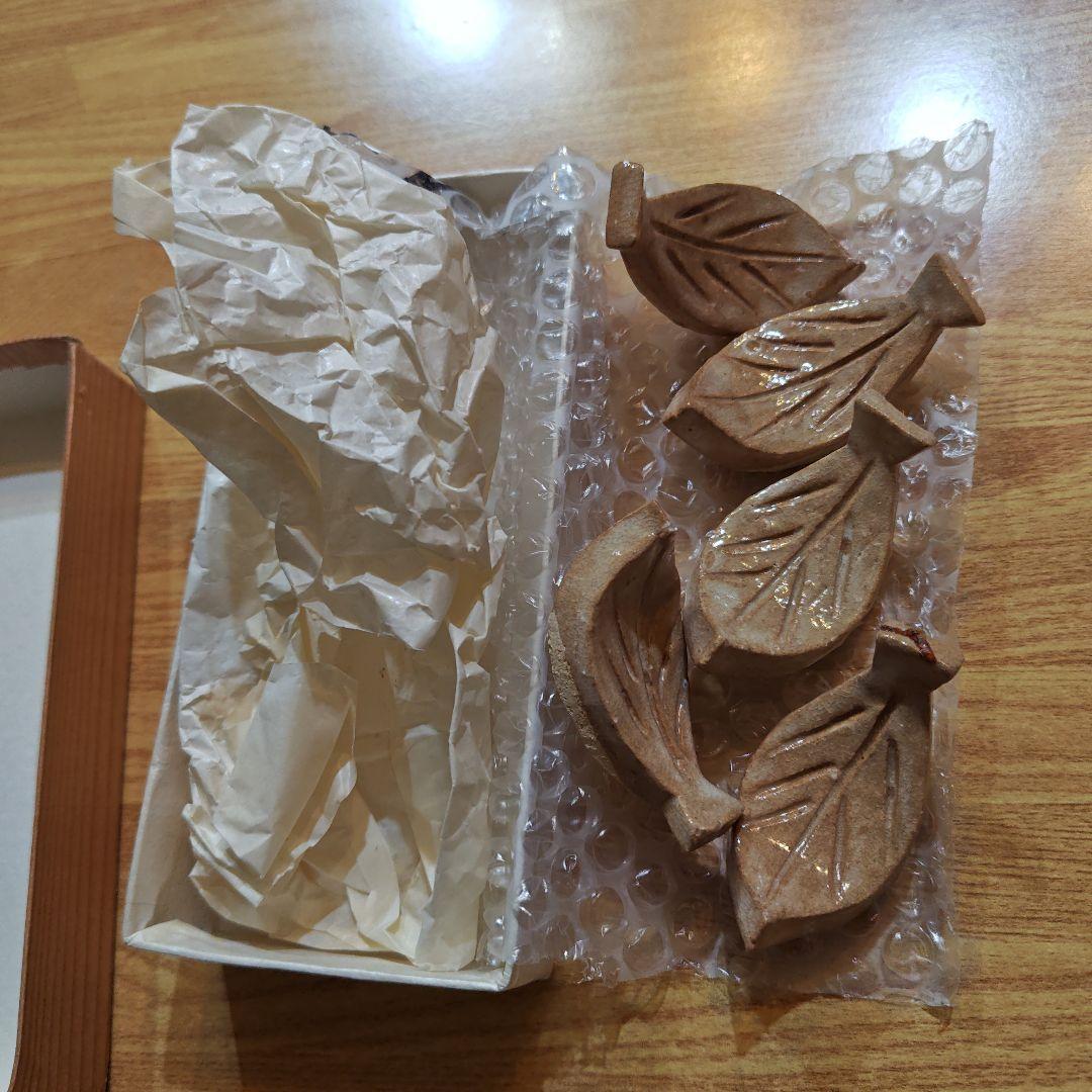 行人庵未使用リーフ型箸置き5点セット①葉っぱ型　窯元　梅尾行人　広島県萩市