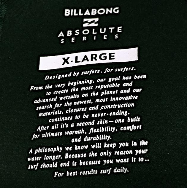 ビラボンウエットスーツ (スプリング) Absolute 2mm (XL)
