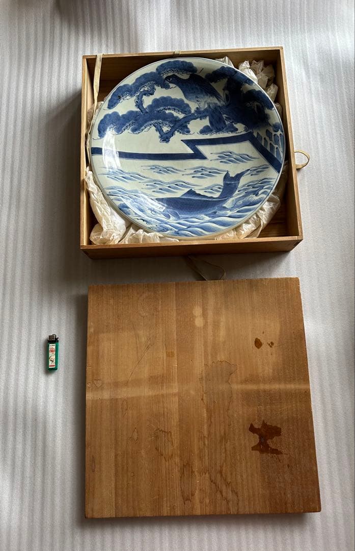 古伊万里焼 染付魚鳥図 大皿 染付 直径約46cm 古美術