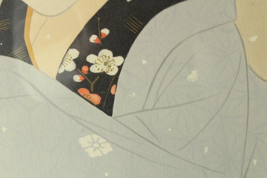 伊藤深水 木版画 314/350 額装 雪傘 美人 巨匠(K-YC668)
