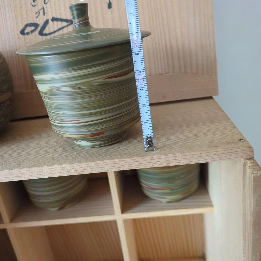 湯呑5客　急須　セット　茶道具　練り込み　友仙作