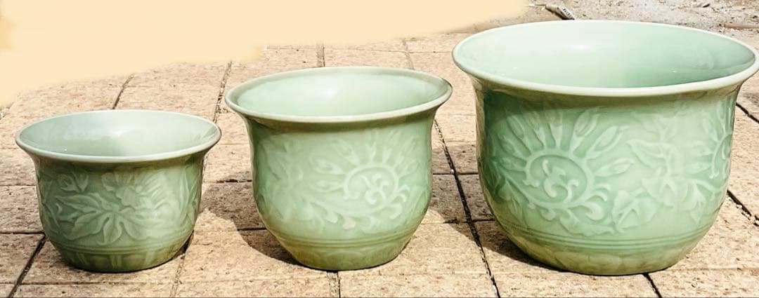 青磁？鉢　植木鉢　プランター　大中小　3個セット