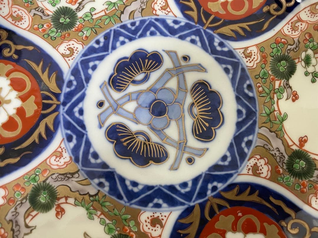 【現状品】古伊万里 金彩 色絵 染付 陶器 花柄 中皿 割烹 懐石 10枚 ②