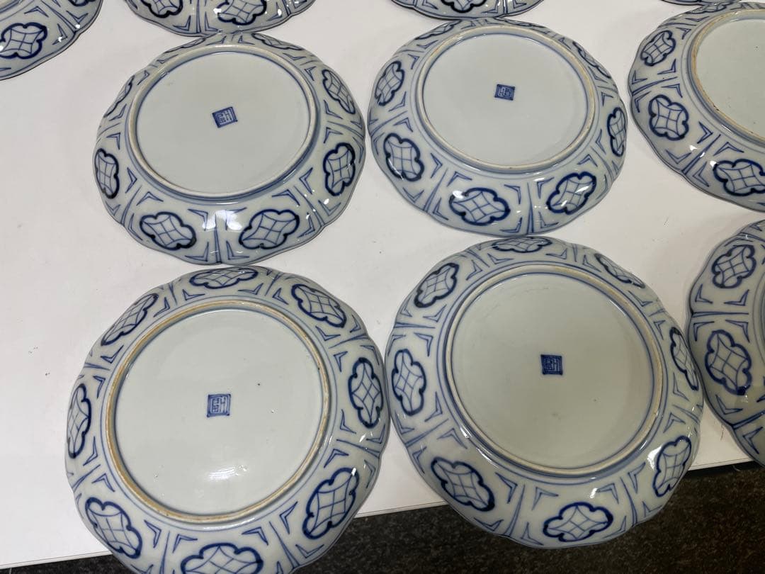 【現状品】古伊万里 金彩 色絵 染付 陶器 花柄 中皿 割烹 懐石 10枚 ②