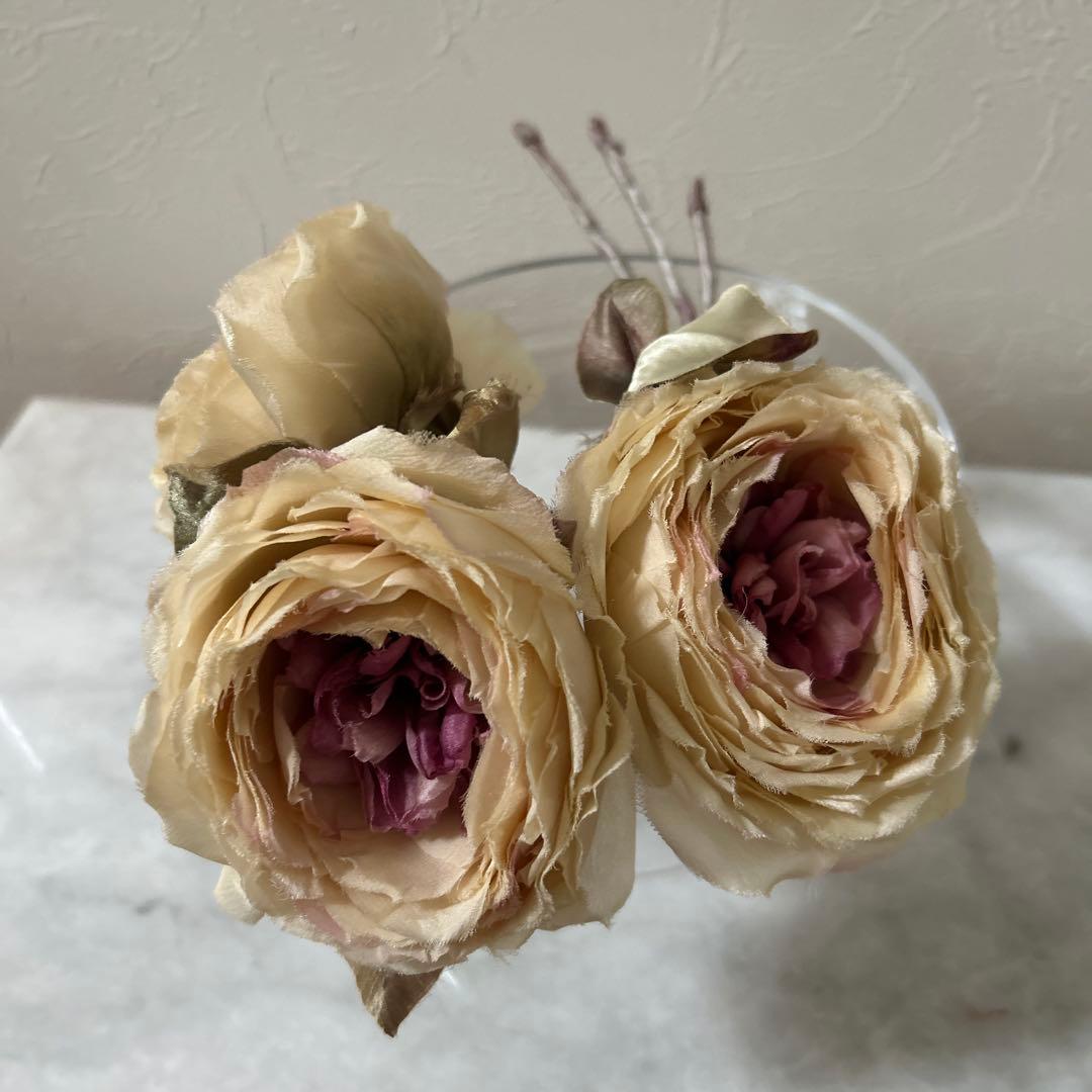 【染め花】オールドローズ　3本　花びら120枚爛漫の薔薇　ハンドメイド
