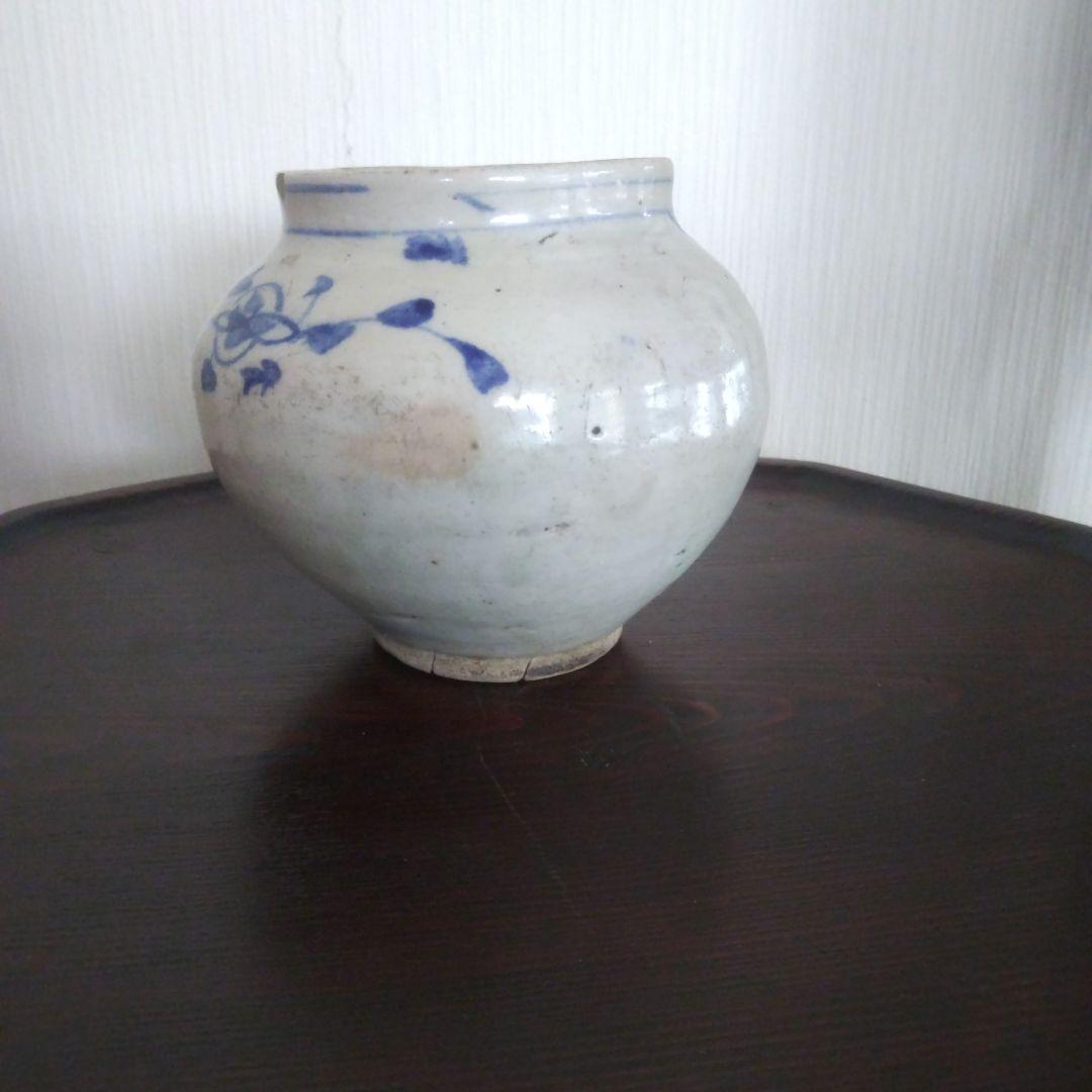 李朝 染付 白磁 壷 骨董品時代物