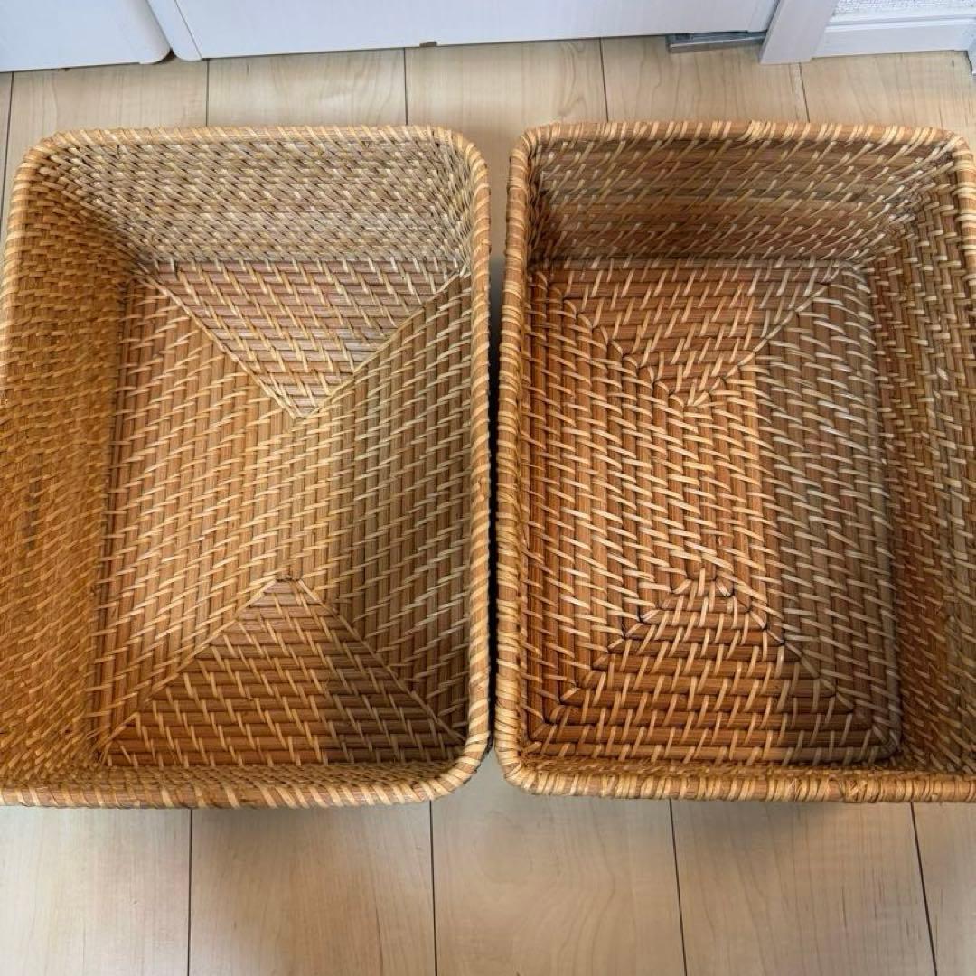 重なるラタン長方形バスケット 3点 セット 特大 1点 中 2点 ボックス
