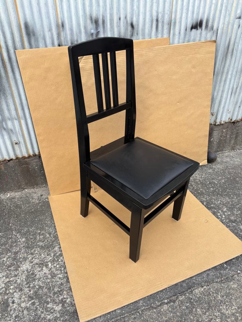美品　背もたれ付ピアノ椅子　足部フェルト付き　黒い座面③