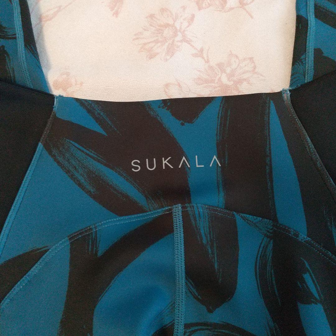 【SUKALA】ハートプリントサイドギャザーレギンス　ネイビーブルー　L