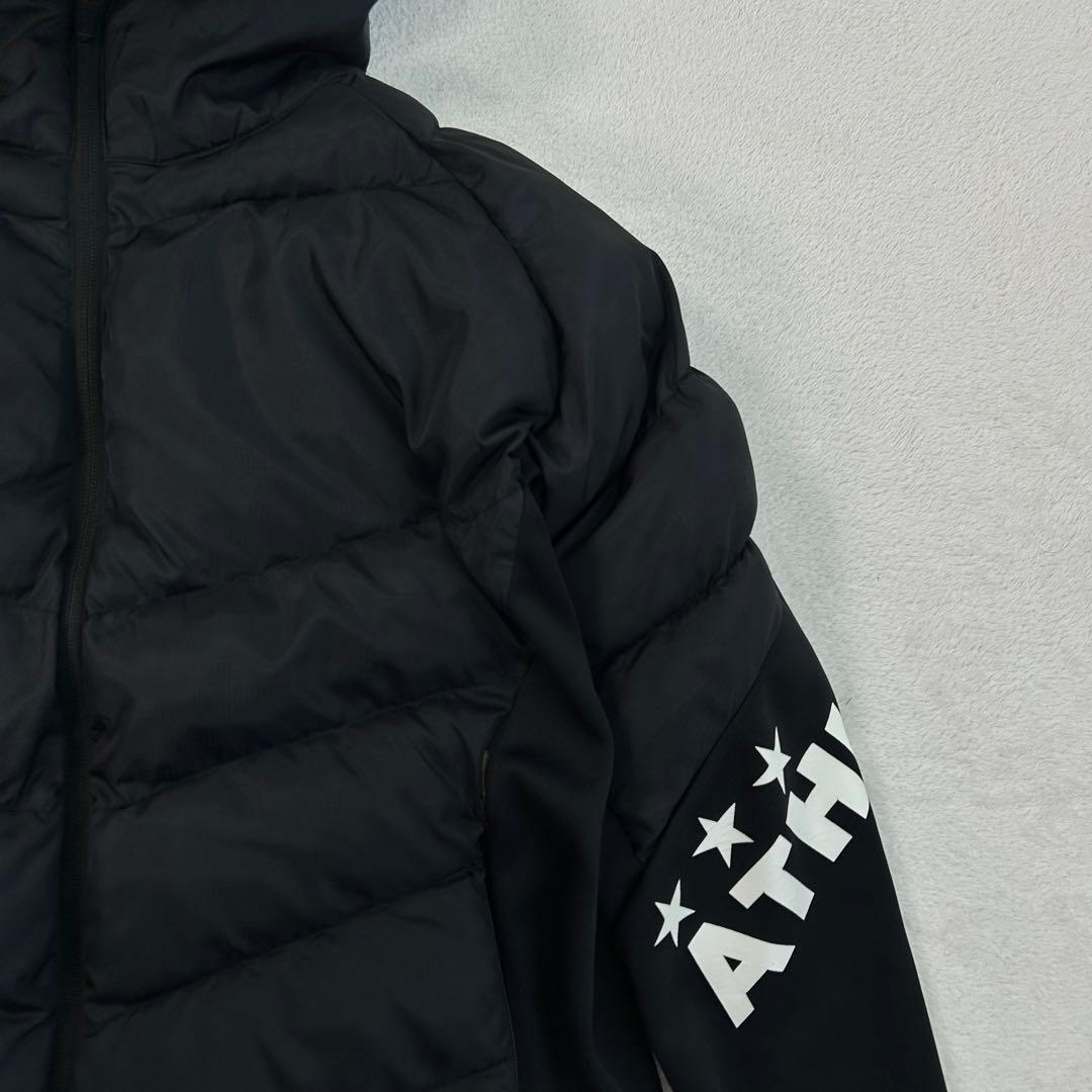 【ATHLETA】フーディダウンジャケット 異素材切替 防寒 黒 M フットサル