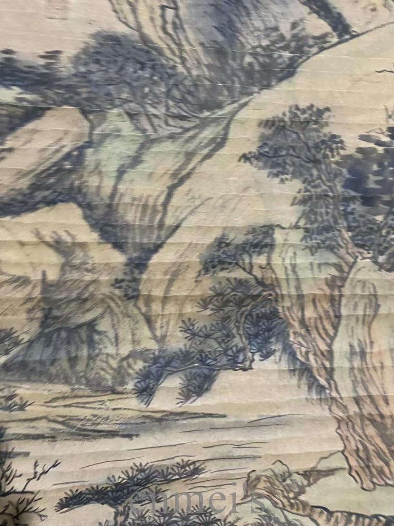 中国古美術『王時敏款 山水画』三尺中堂画 掛軸 表装済 宣紙 清代款 唐物 模写