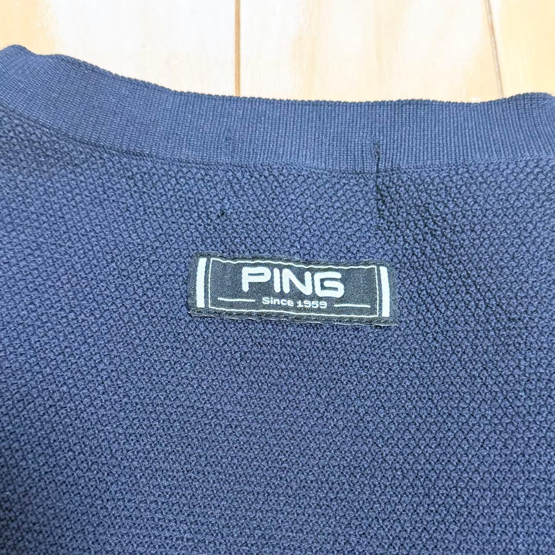 【美品】PING ピン メンズ ゴルフウェア Vネック ベスト LL ネイビー