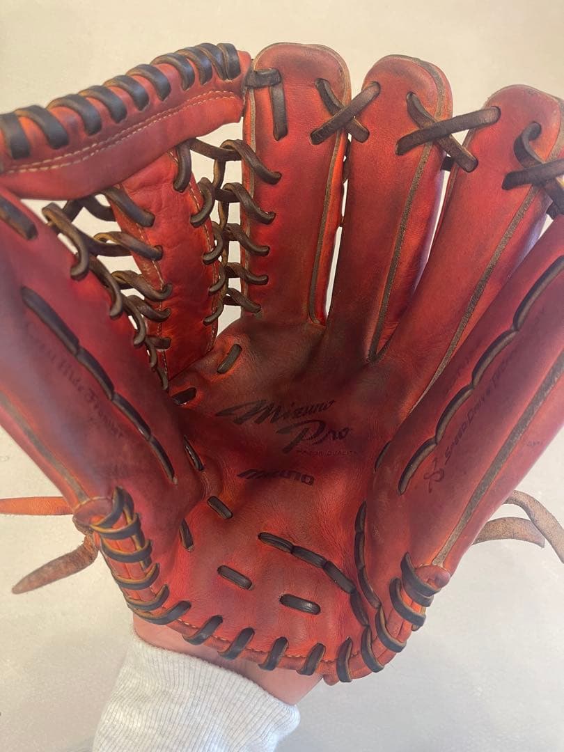 ミズノプロ　硬式用グローブ オレンジ 外野手用グラブ　グローブ 高校野球対応