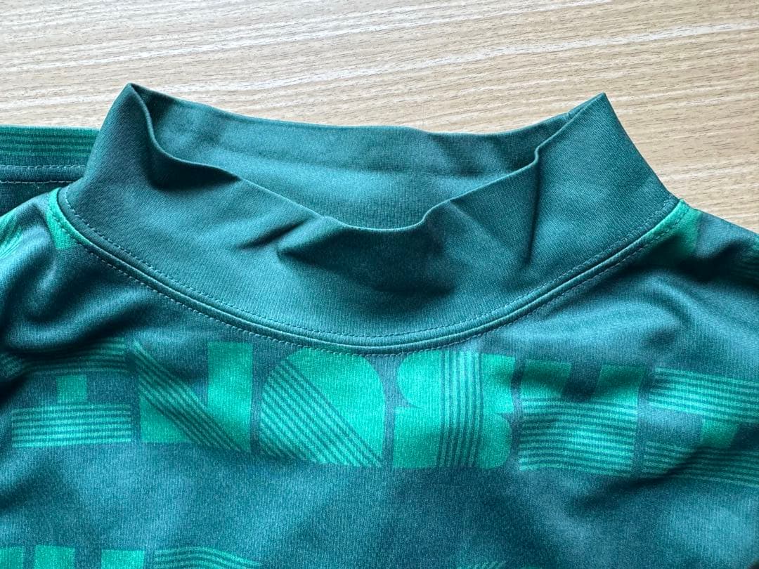 【木梨サイクルゴルフ】グリーン　総柄　ワンポイント　モックネックシャツ　XL