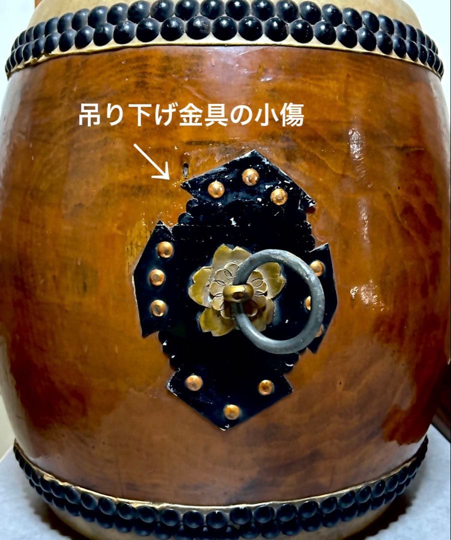 【値下げ✨和太鼓】長胴太鼓1尺1寸　天然木胴くり抜き胴（台座付き）