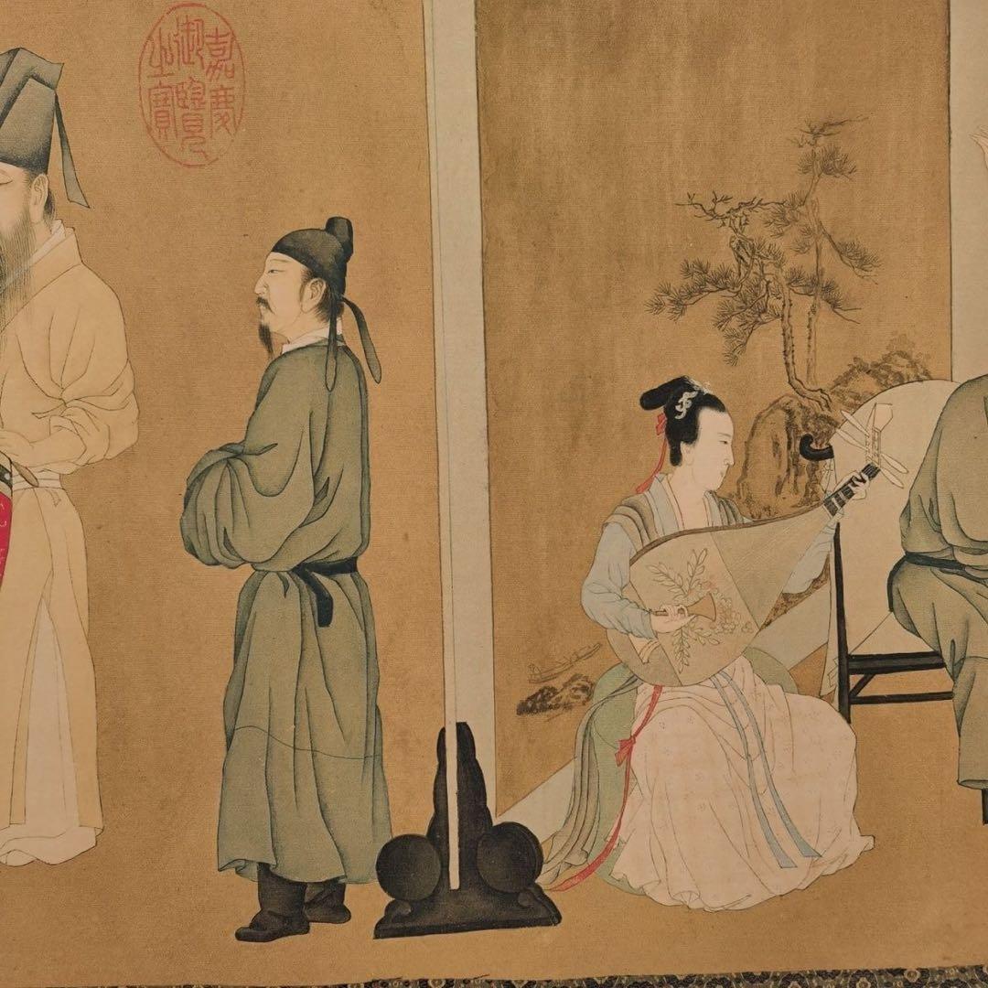 夜宴图 長巻 掛軸 70×330cm 中国人物画