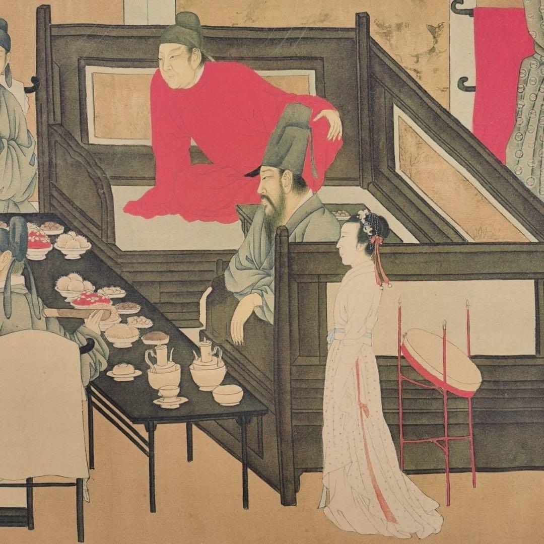夜宴图 長巻 掛軸 70×330cm 中国人物画