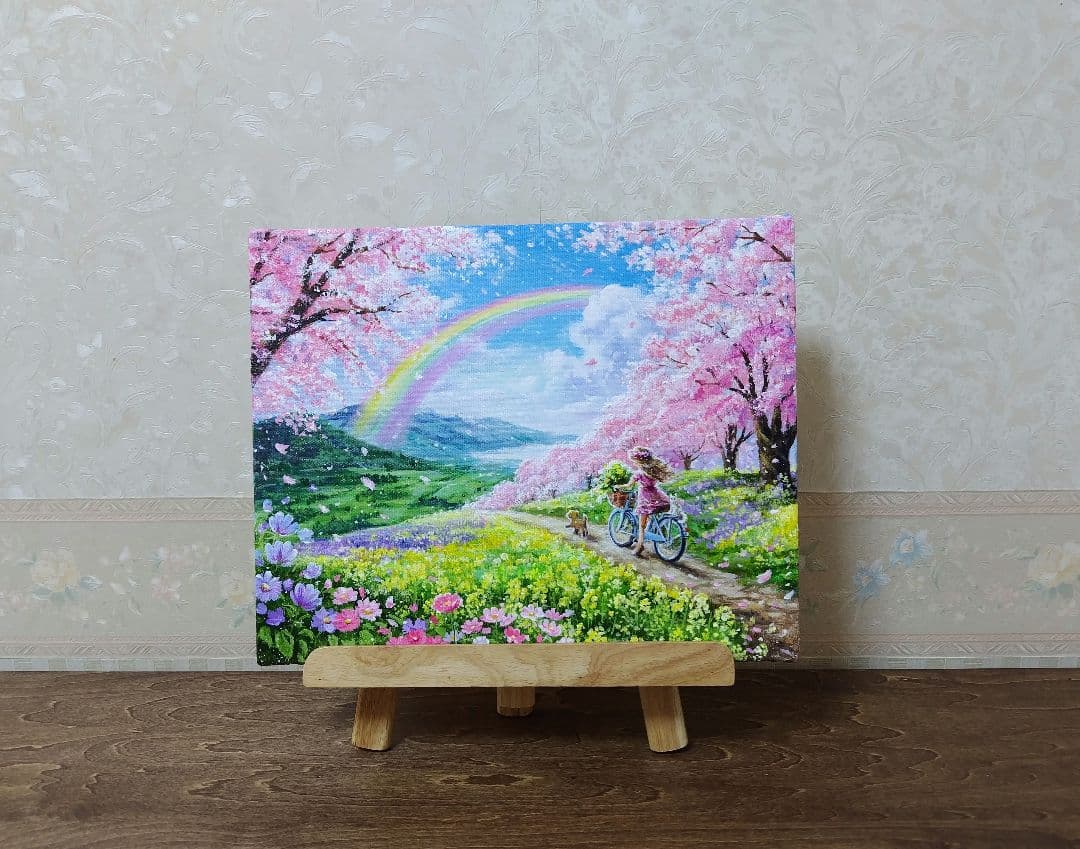 【虹に向かって】アクリル画 F3 風景画 絵画