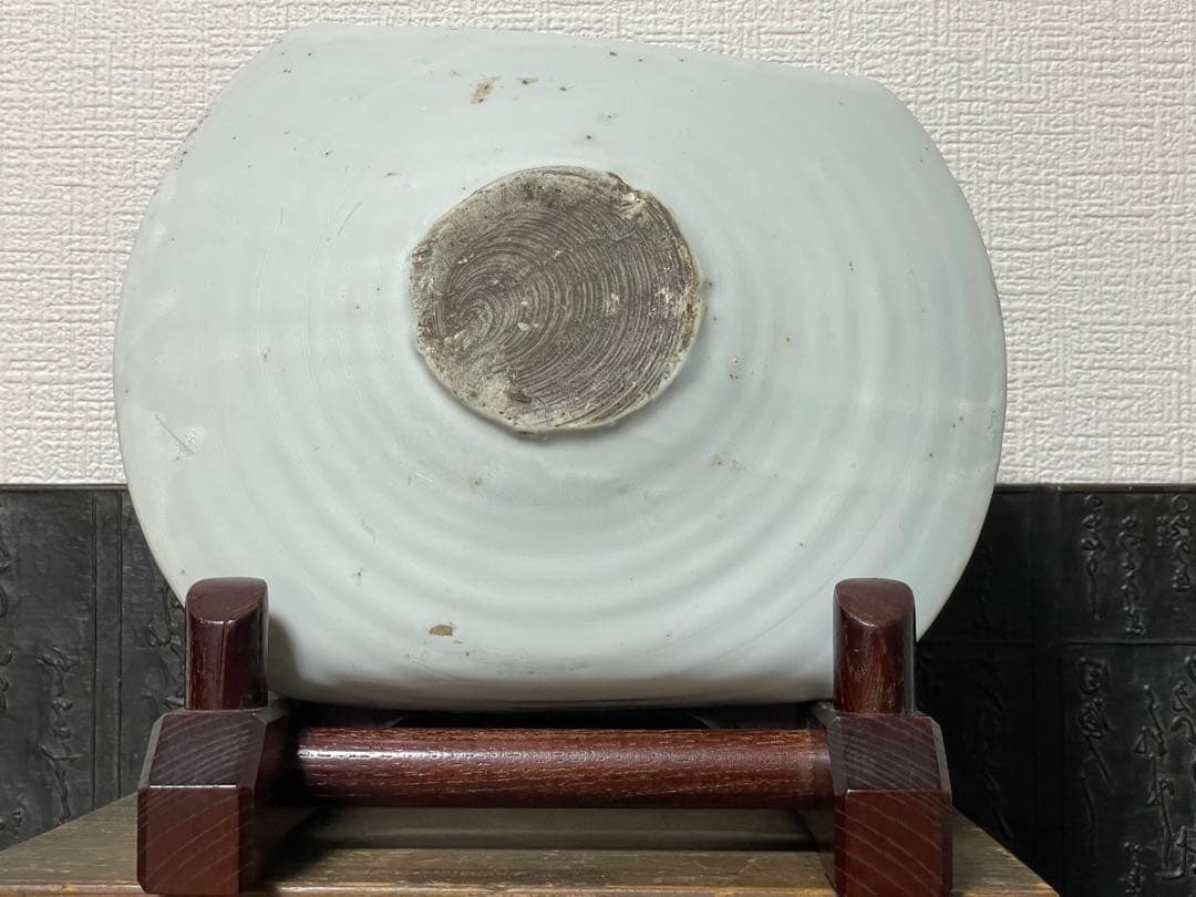 古染付 青花人物図大皿 新渡 中国古美術 時代物 飾皿 木箱付