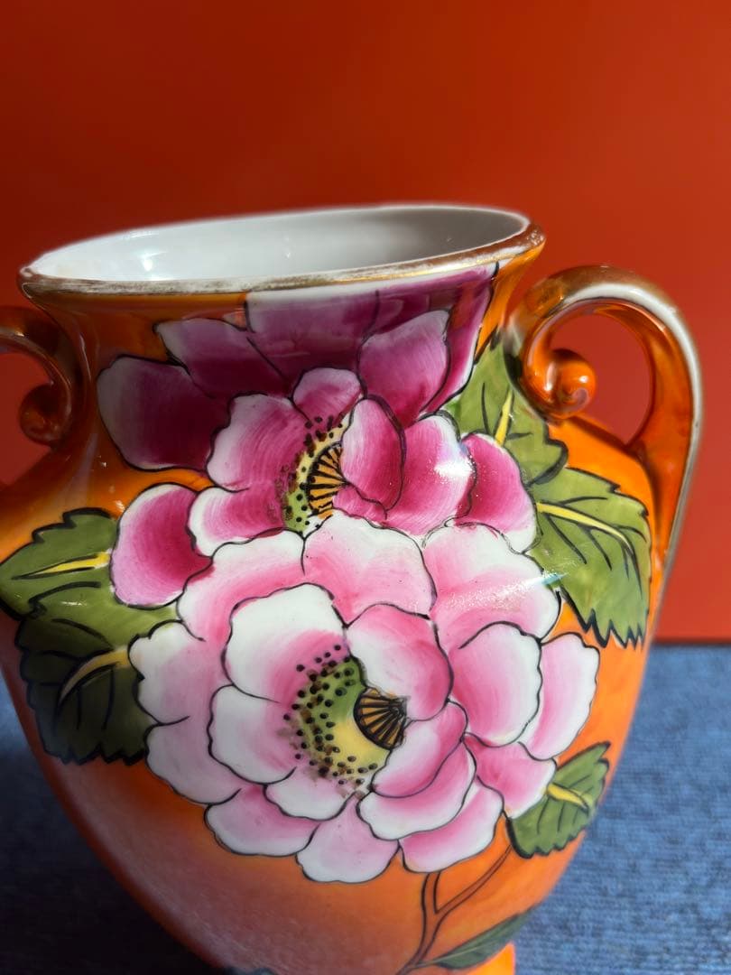 1074 オールドノリタケ　双耳花紋花瓶