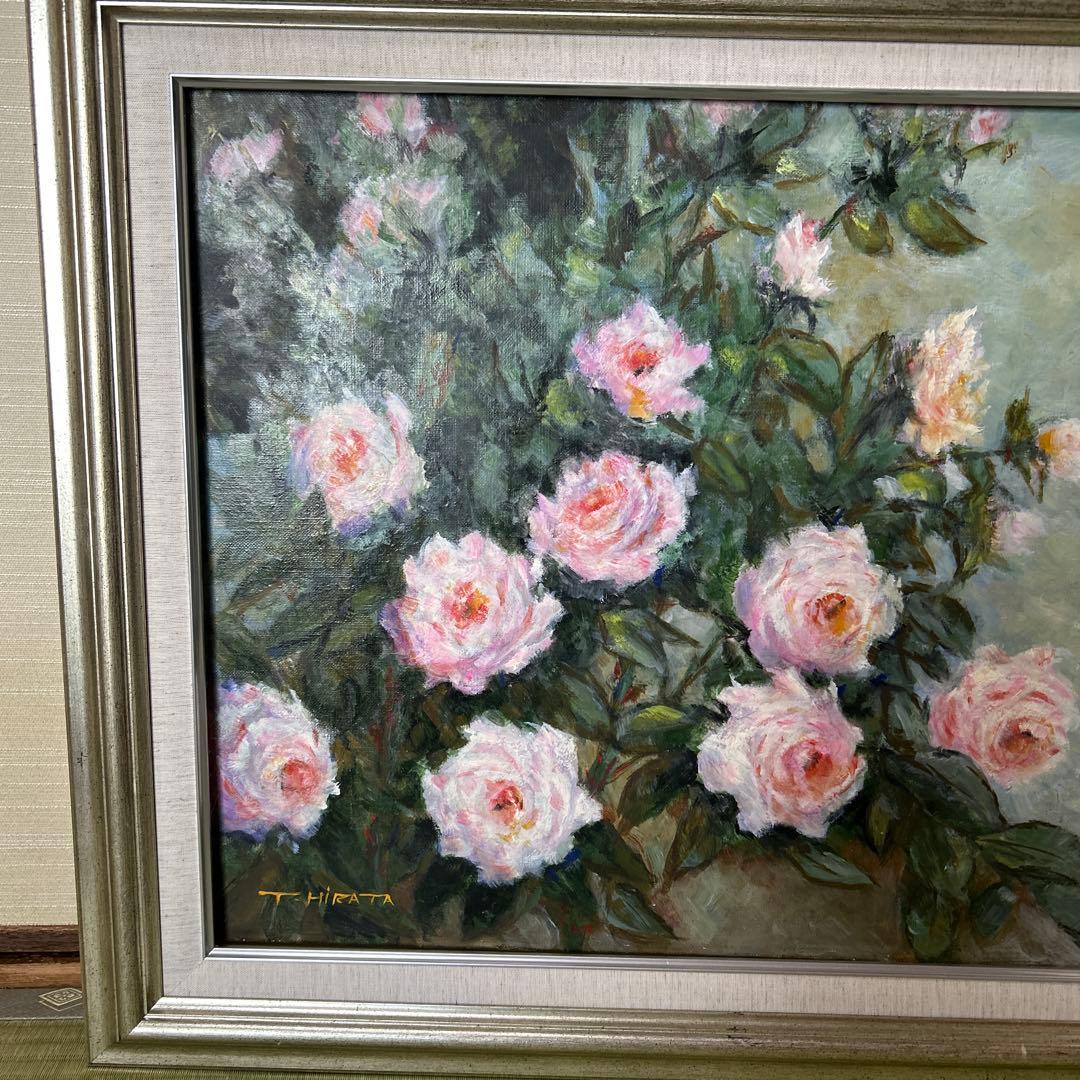 薔薇　油彩画　サイズF10 ピンク薔薇