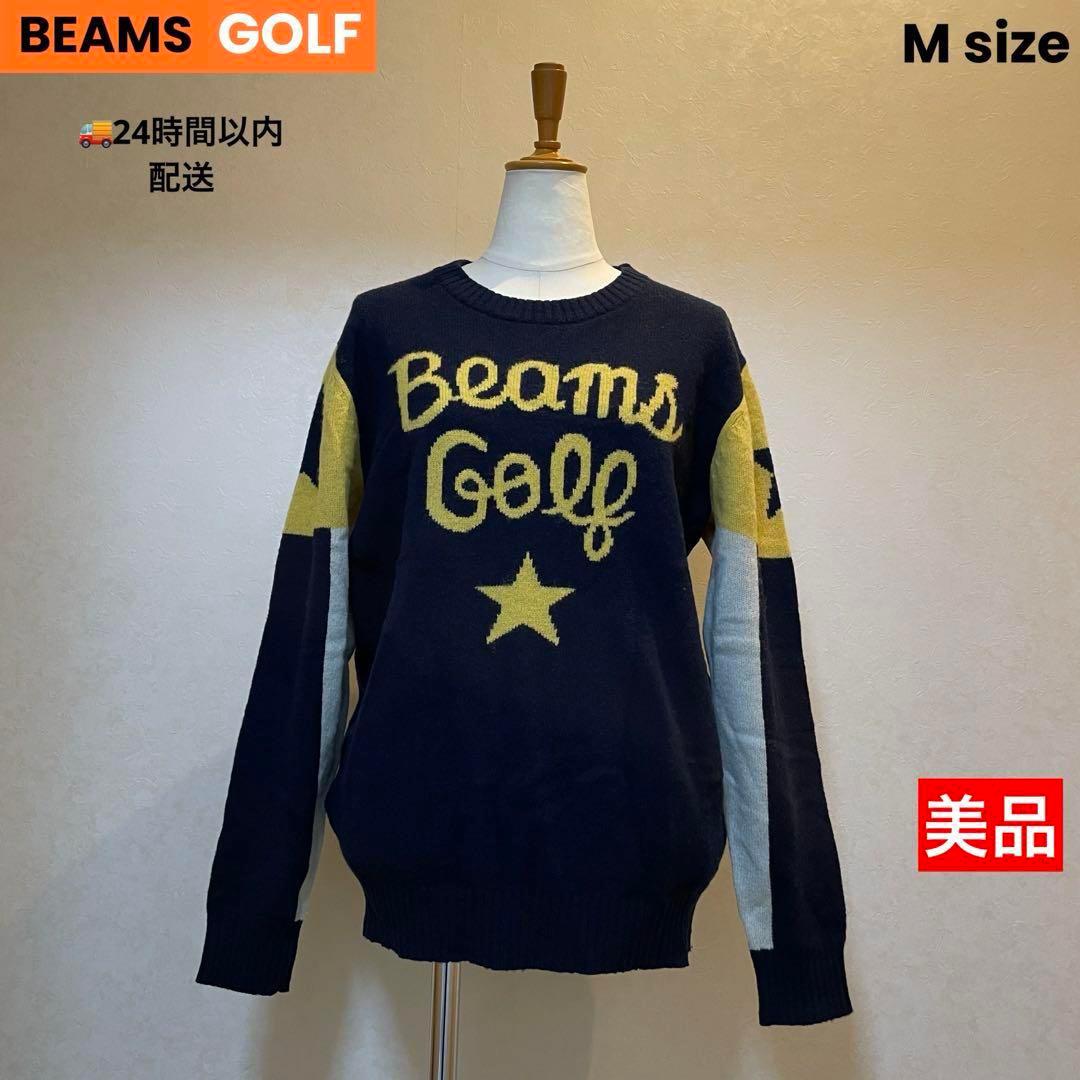 【美品】ビームスゴルフ BEAMS GOLF ニット セーター ネイビー系 M